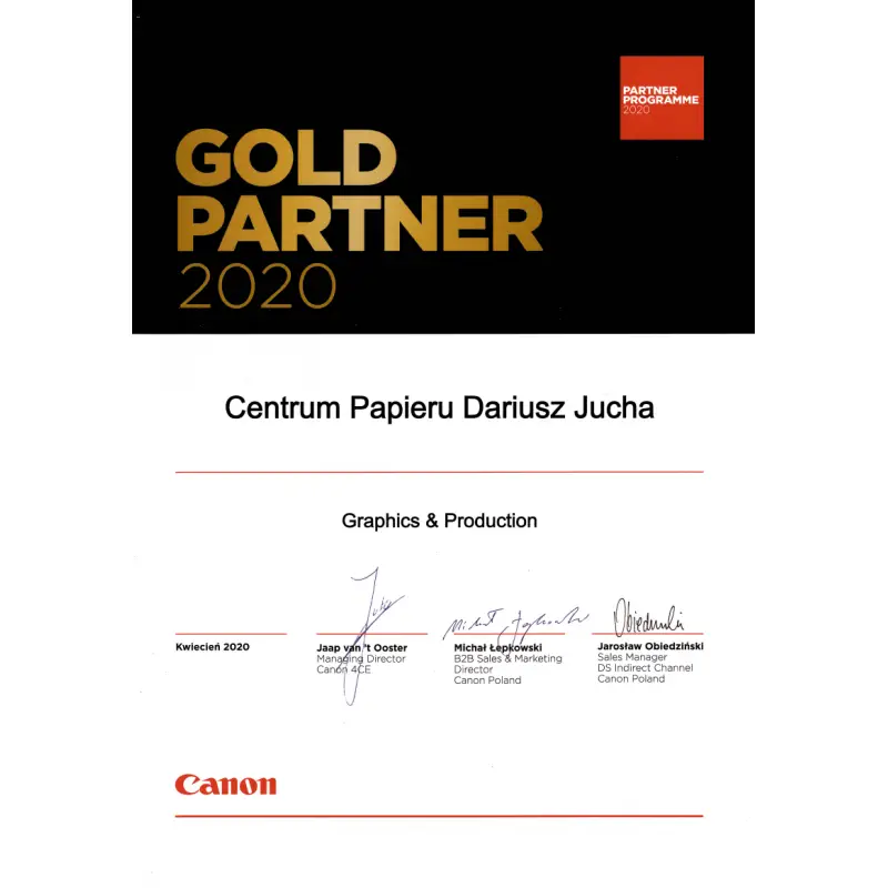 Centrum Papieru - CANON GOLD PARTNER 2020